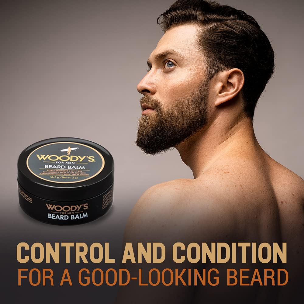 Woody's 2-in-1 Beard Balm for Men - Natural Beeswax Beard Softener & Styling Wax, 2 oz