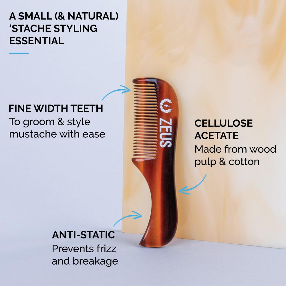 ZEUS Handmade Saw-Cut Mustache Pocket Comb for Men (Tortoiseshell) B12