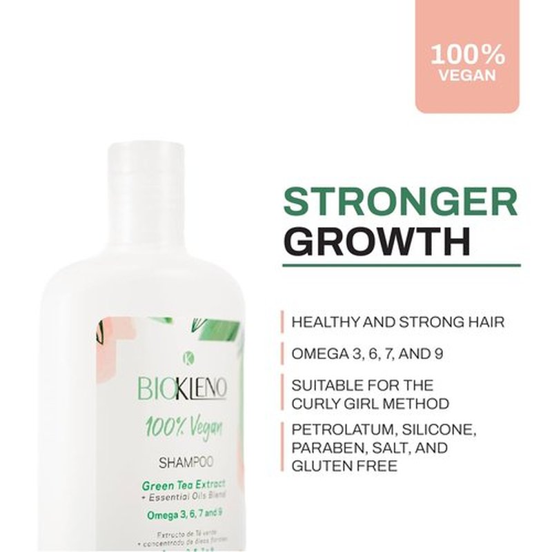 Biokleno Shampoo - 100% Vegan Green Tea & Essential Oils Blend | Nourishing & Sulfate-Free, 14.20 fl oz