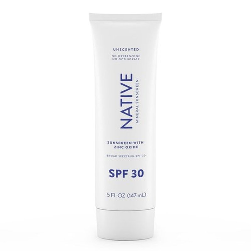 Native Sunscreen SPF 30 - Zinc Oxide, Dermatologist Tested, Unscented & Lightweight | 5 Ounces for Sensitive Skin