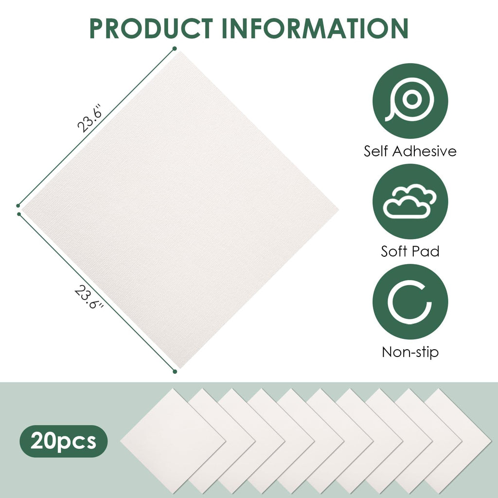 VallisCo Carpet Tile 20 Pack 24” X 24” Self Adhesive Carpet Floor Tiles Anti-Slip Squares Peel and Stick Floor Tile DIY Installation for Bedroom (20, White)