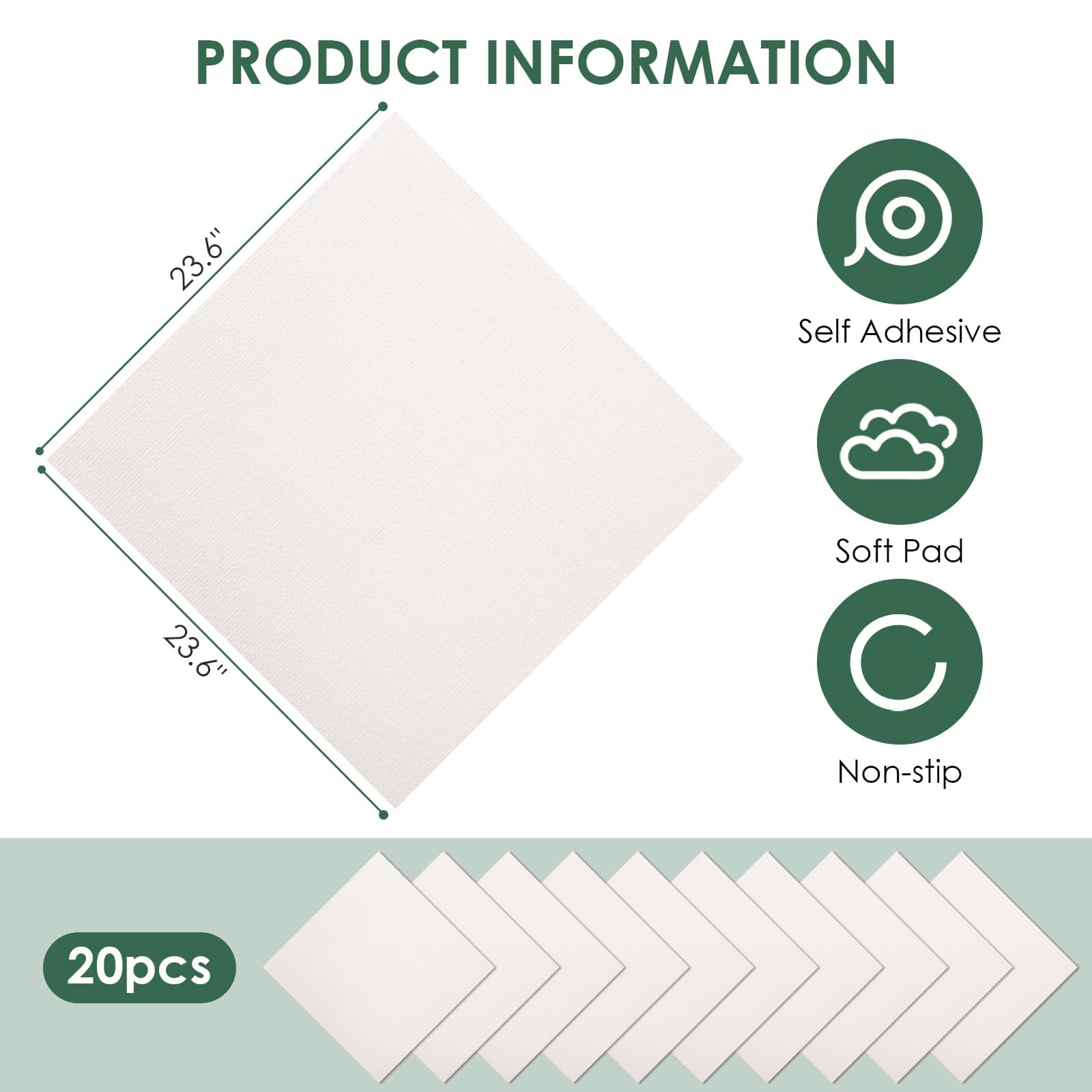 VallisCo Carpet Tile 20 Pack 24” X 24” Self Adhesive Carpet Floor Tiles Anti-Slip Squares Peel and Stick Floor Tile DIY Installation for Bedroom (20, White)