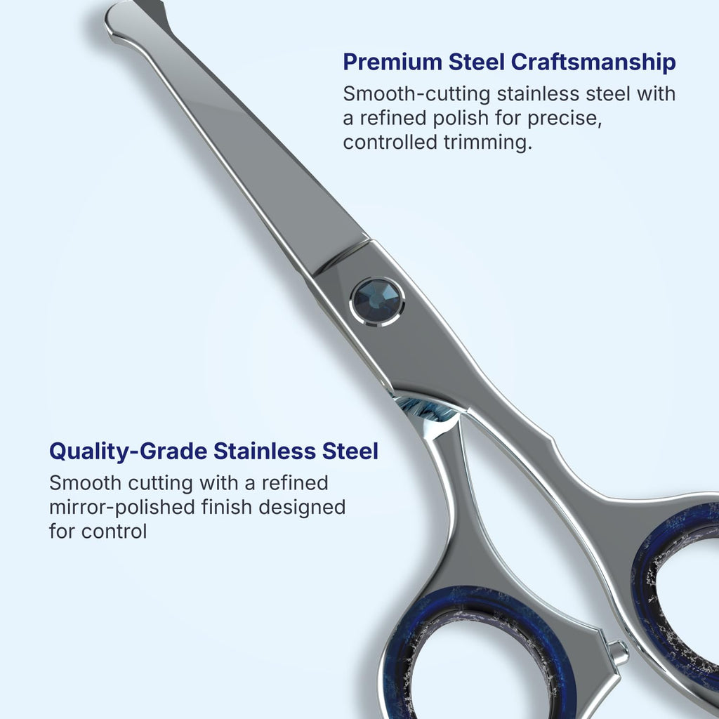 Melwey Mustache Scissors for Men 5.5 Inch – Premium Stainless Steel Mustache & Beard Trimming Scissors with Rounded Tips for Safe Precision Grooming, Nose, Eyebrow & Facial Hair Scissor (Blue)