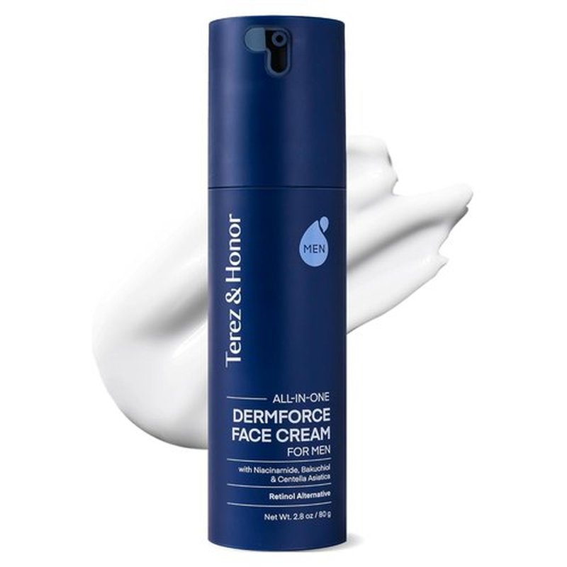 Terez & Honor 6-in-1 Face Cream for Men - Korean DermForce Anti-Aging Moisturizer with Niacinamide & Bakuchiol - 2.8 oz