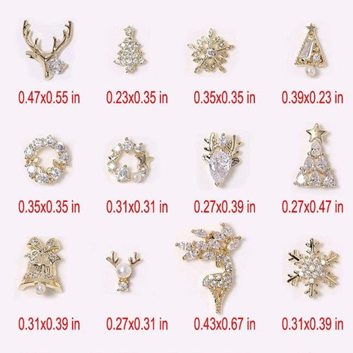 12pcs Christmas Nail Charms,Alloy Chrismas Nail Art Charms Nail Gems Nail Rhinestones Shiny Zircon Snowflake Elk Xmas Tree Chrismas Garland Nail Decor Rhinestones for Nails Jewelry Women Nail Supplies