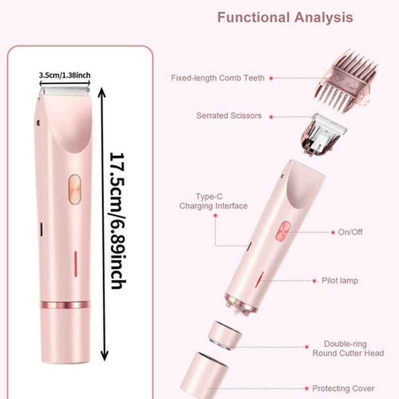 Skiennix Bikini Trimmer - 2-in-1 Dual Head Shaver for Women | Cordless, Waterproof, Painless Hair Removal - Purple