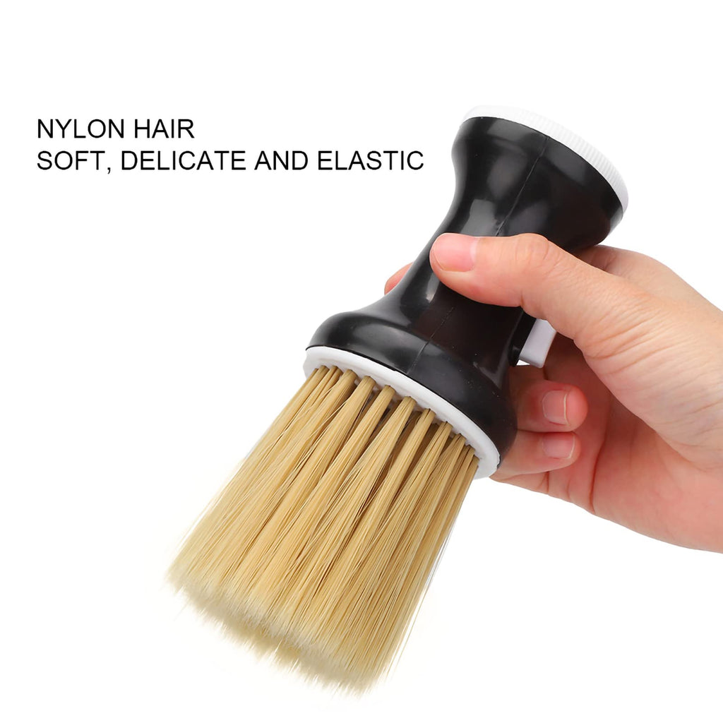 Chazcool Neck Duster with Powder Dispenser, Haircutting Cleaning Brush for Neckline and Ears, Soft Barber Powder Brush, Skin Friendly, Non Slip, Lightweight, Portable, Black