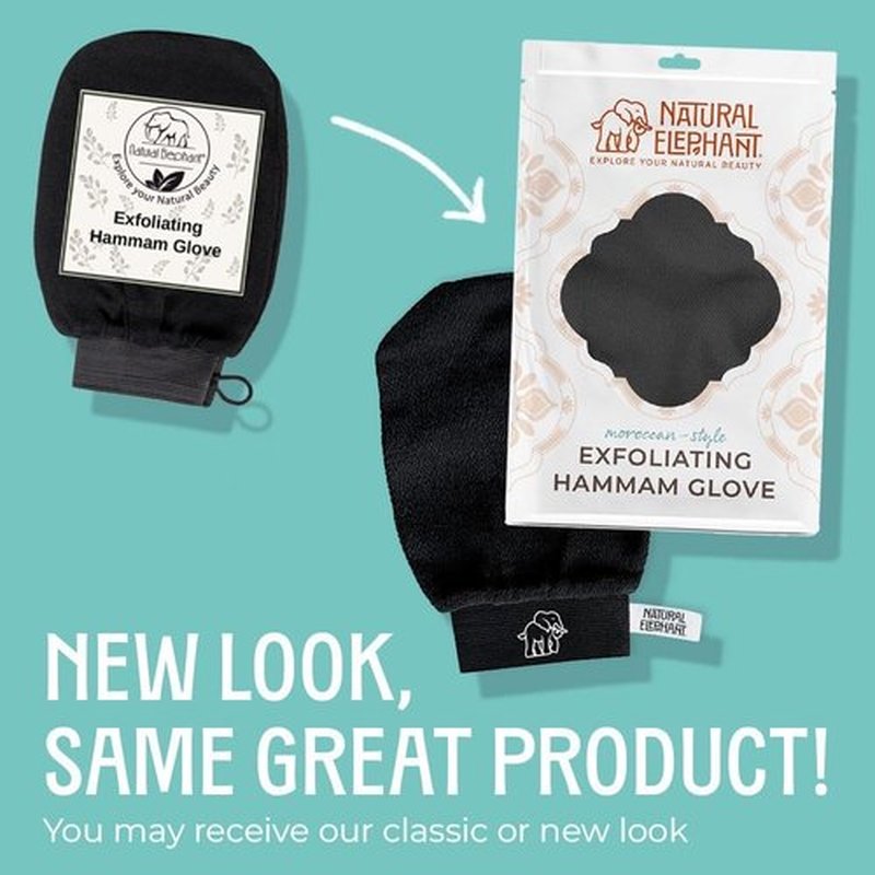 Natural Elephant Moroccan Black Soap 200g (7oz) and Exfoliating Hammam Glove Combo (Lovely Lilac)