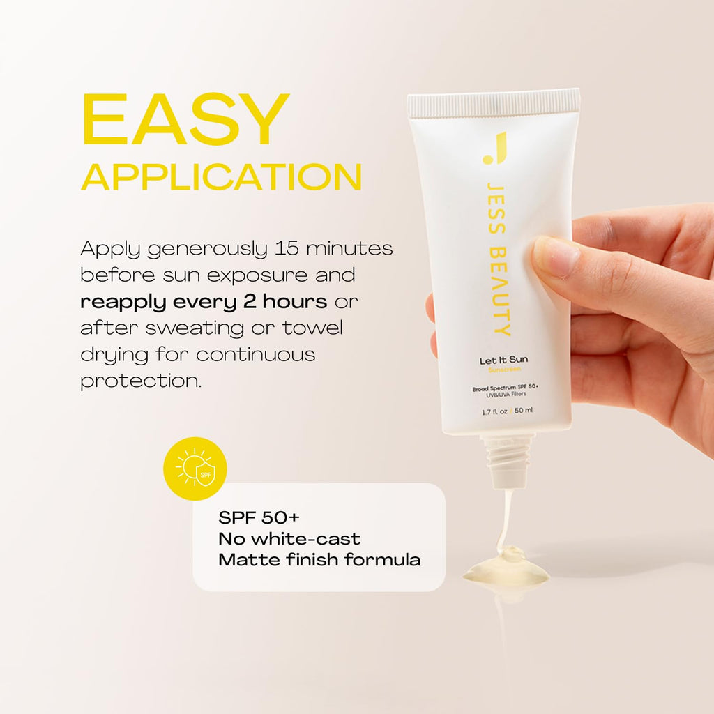 JESS BEAUTY | Let It Sun SPF 50 Gel Sunscreen | Lightweight Invisible Face Sunscreen with Green Tea, Aloe Vera & Squalane | Broad Spectrum UV Protection with No White Cast 1.7 fl oz