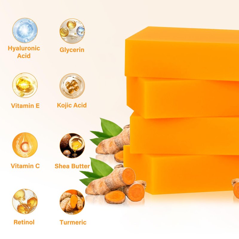 YOSEGOOTER Kojic Acid Soap 4 Packs 14oz,Turmeric Soap, Dark Spot Remover for face and body with Vitamin C, Retinol, Collagen, Original Japanese Complex - Vitamin E, Shea Butter, Castile Olive Oil