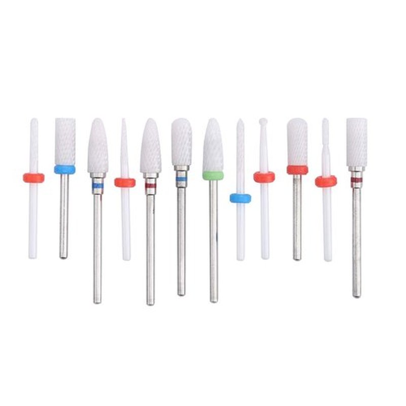 Ceramic Nail Drill Bits 12Pcs Set, Ceramic Milling Cutter Nail Drill Bit for Electric Grinding Machine, Nail Drill Bits Set for Acrylic Gel Nails Professional Burrs
