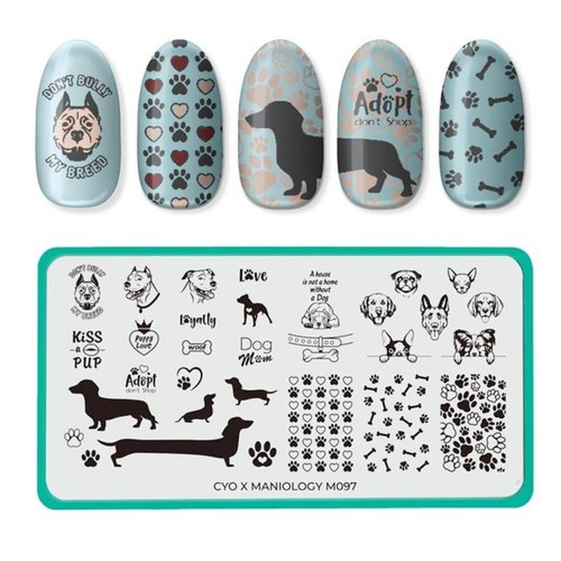 Maniology Puppy Love CYO Design Contest Nail Stamping Plate | Dog Lover Manicure Designs, Canine Dog-Theme Nail Art DIY Patterns - Reusable, Rectangular, Stainless Steel Nail Art Template