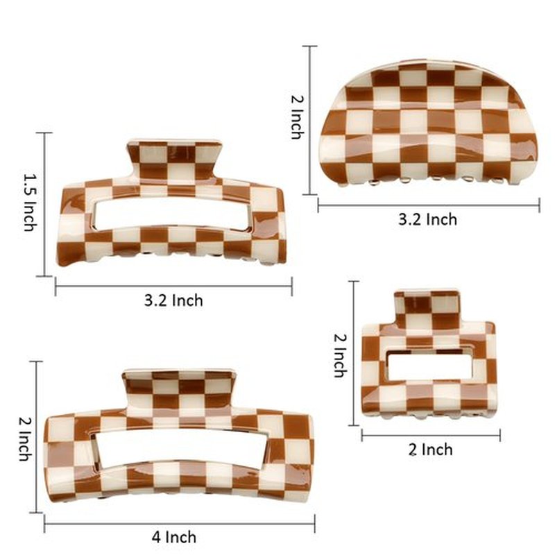 CHANACO Checkered Claw Clip 4 Pcs Checkered Hair Clip Large Claw Clips for Thick Hair Brown Tortoise Barrettes Hair Clips for Women Y2K Aesthetics Hair Accessories for Girls