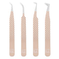 M LASH Tweezers for Eyelash Extensions (Set of 4) - Professional Lash Extension Tweezers - Fiber Tip, Japanese Steel, Diamond Grip Eyelash Extension Tweezer set (ET-Neu)