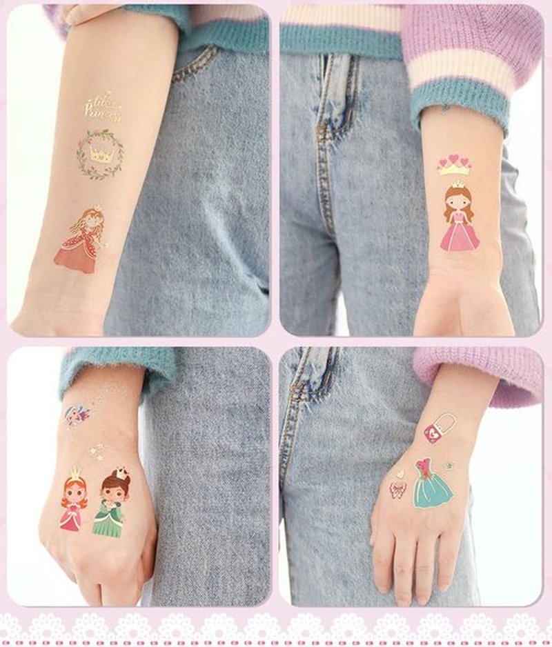 HAIIDOAK Temporary Tattoos, Waterproof Fake Tattoos Body Art for Kids and Adults, Party Favors and Events, 12-Sheet Pink Princess Dresses Designs