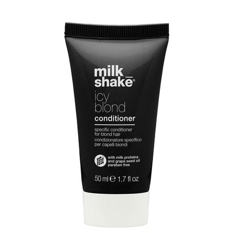 milk_shake icy blond conditioner | award winning toning conditioner with black pigment to neutralize yellow and brass in platinum blonde hair | hydrates and brightens cool tones 1.7 fl.oz
