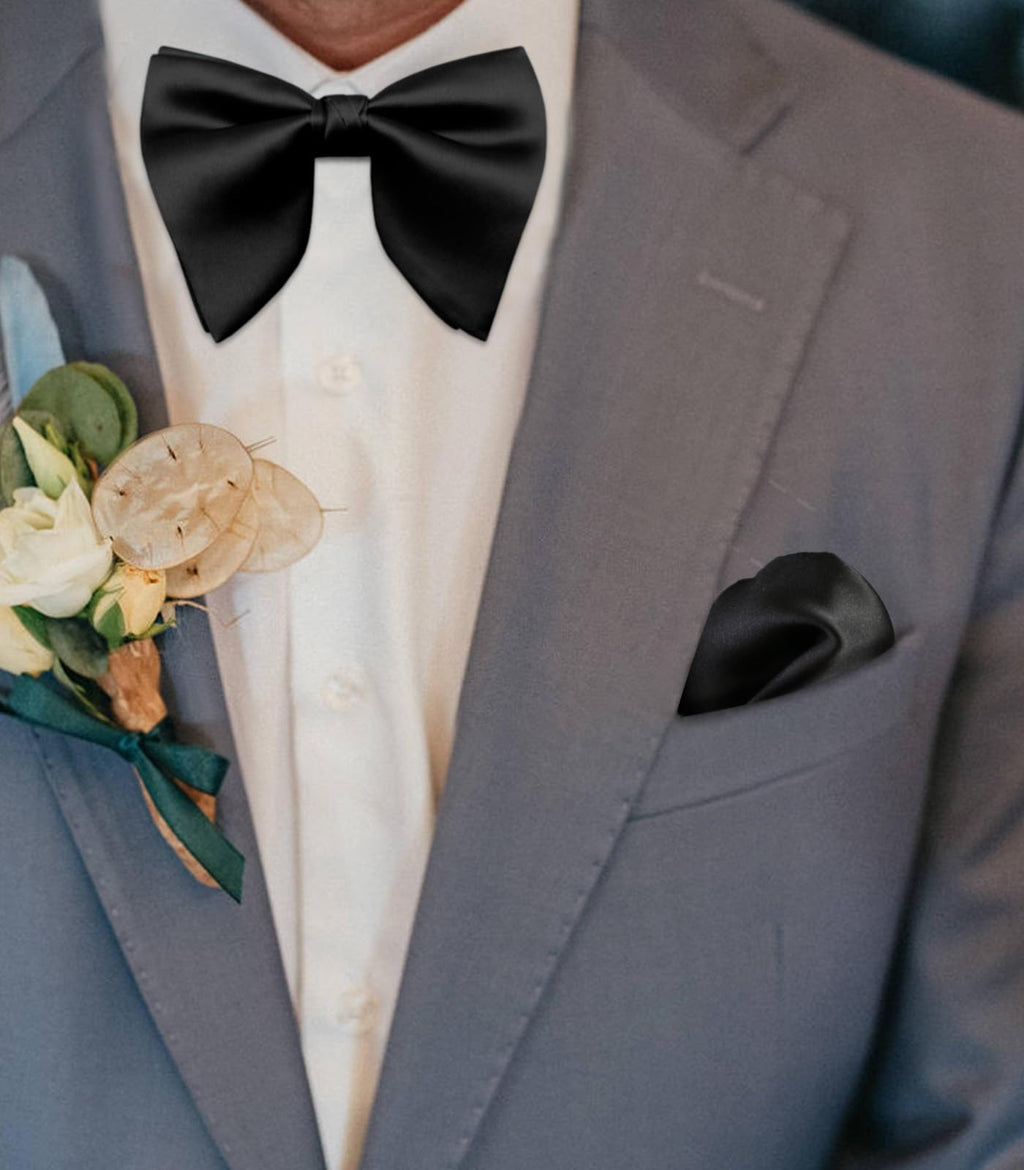 Luckyvestir Oversized Bow Ties for Men, Pre Tied Clip on Men's Black Bowtie for Wedding Tuxedo Banquets Formal Wear