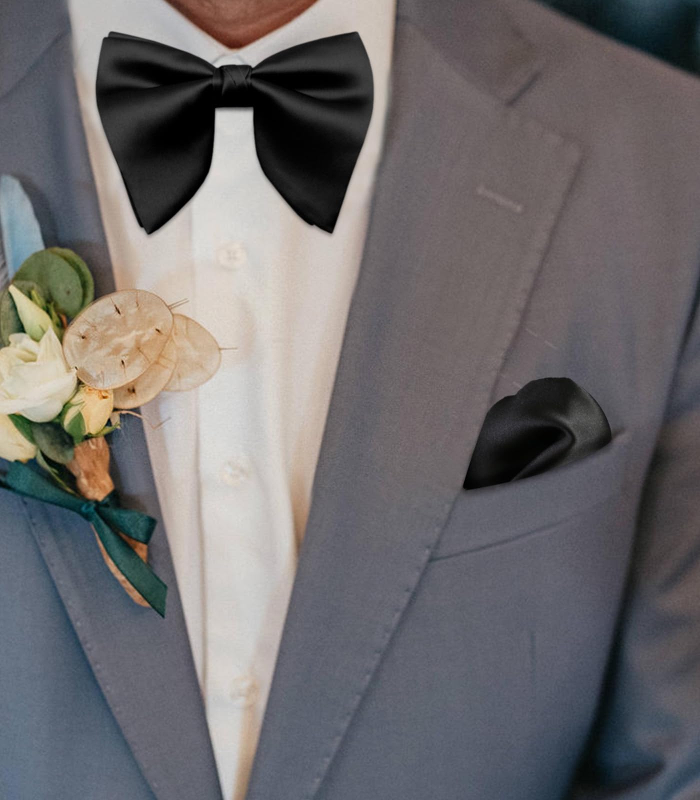 Luckyvestir Oversized Bow Ties for Men, Pre Tied Clip on Men's Black Bowtie for Wedding Tuxedo Banquets Formal Wear