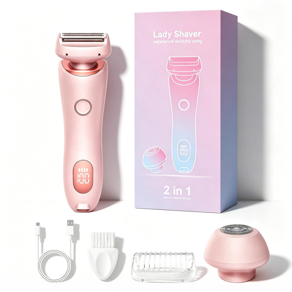 Electric Shaver for Women, SilkGlide Pro 2.0 Electric Razor for Women, Painfree Hair Trimmer with 2 Removable Heads for Sensitive Skin, IPX7 Waterproof, USB Rechargeable, Pink