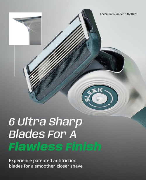DORCO Sleek 6 Blade Razor for Men - Smooth Shaving with Multi-Flex Technology | Includes 2 Cartridges