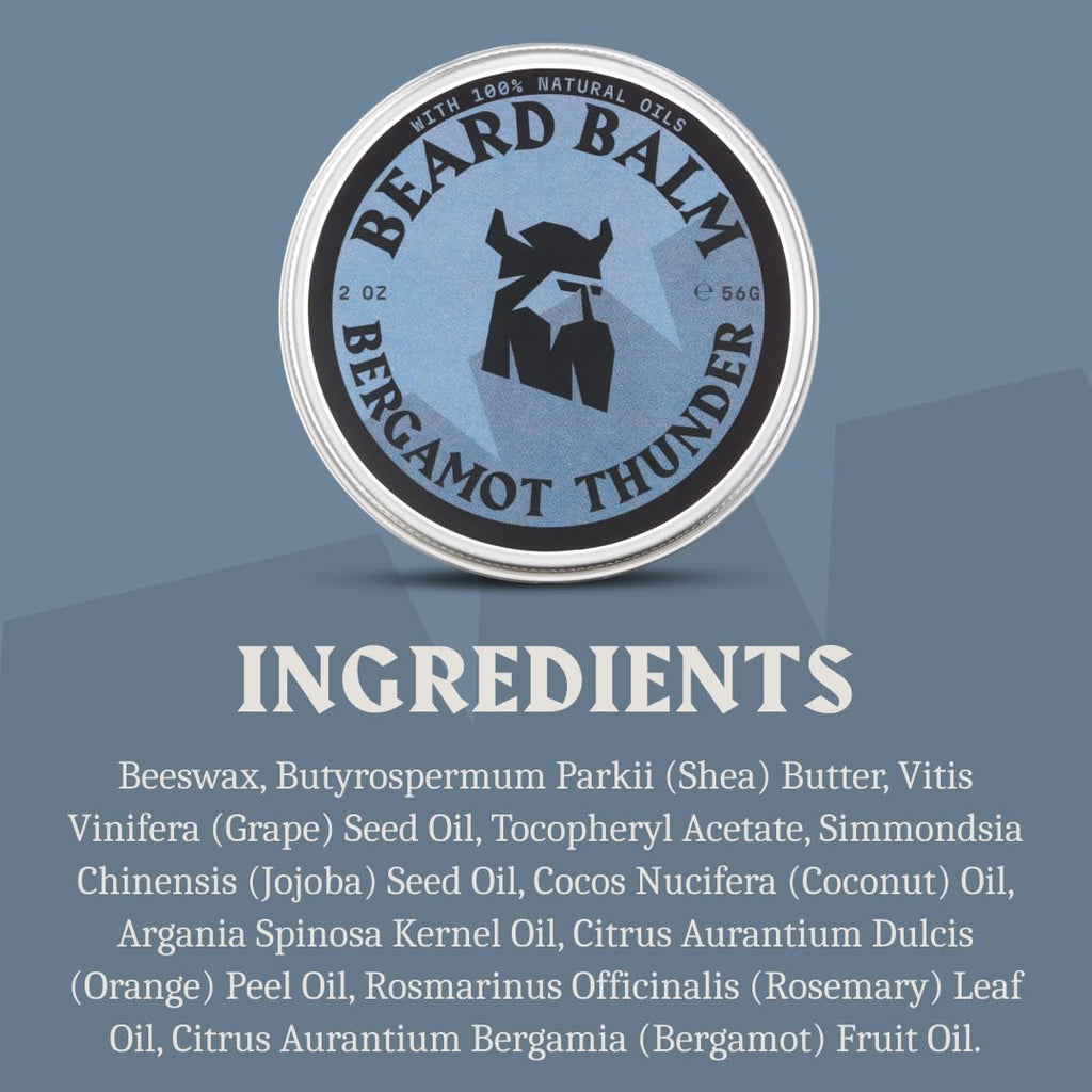 Striking Viking Beard Balm for Men - 2 Oz (1 Pack), Bergamot Thunder - Leave in Beard Conditioner - Styling Balm Made with Naturally Derived Beard Butter, Argan & Jojoba Oils