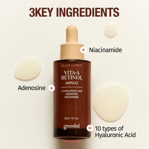 GOODAL Black Carrot VITA-A Retinol Ampoule 30ml, Hydration Facial Serum for Glowy Skin, Lightweight Serum, Korean Skincare, Pore minimizer