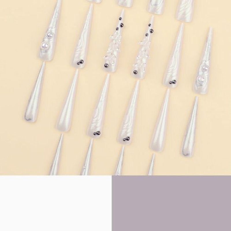 Extra Long Press on Nails - Stiletto Fake Nails with 3D Butterfly Design - White Full Cover Stick on Nails for Women 24 Pcs