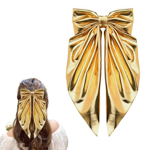 Gold Bow Hair Clips Accesories for Thick Thin Hair French Bow Clips for Bows Accessories for Women Long Ribbon Hair Bows Spring Snap Barrettes for Women Bowknot Clip Barrette