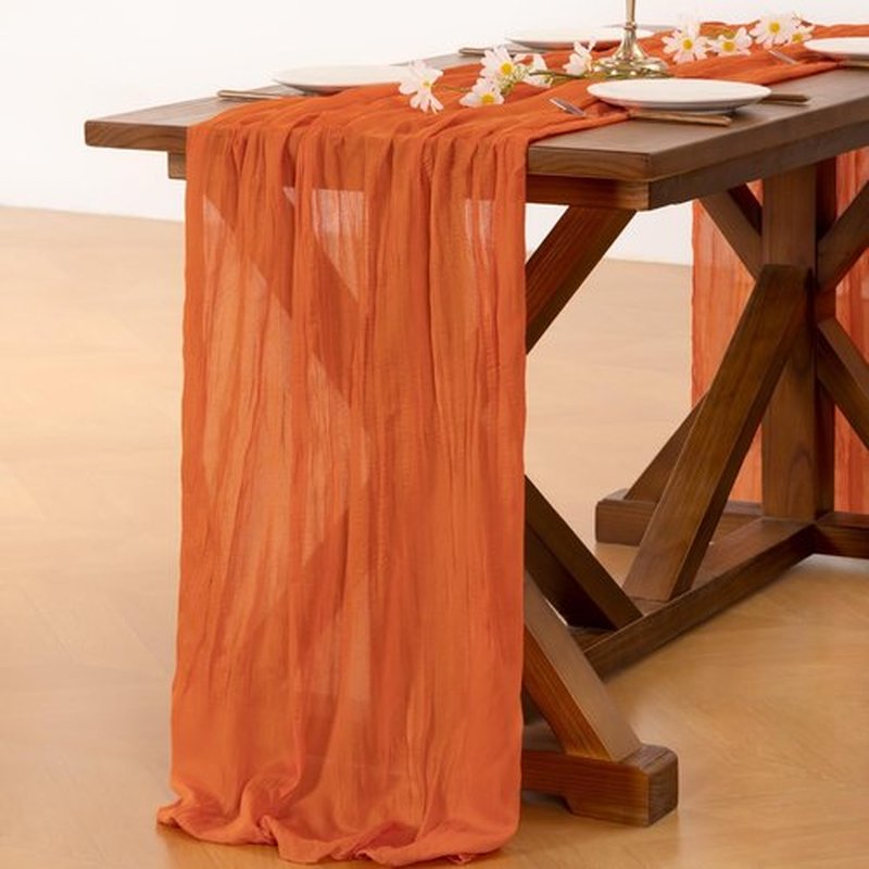 Socomi 10-Piece Orange Cheesecloth Table Runner - 120 Inch Boho Rustic Decor for Weddings & Events