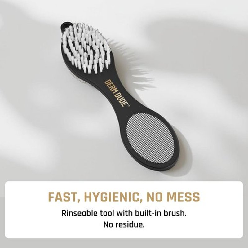 Derm Dude 4-in-1 Foot Scrubber & Heel Repair Tool | Foot File Callus Remover for Feet | Pedicure Tool with Metal File, Pumice Stone, Emery Board & Cleaning Brush to Soften & Smooth Rough, Dry Feet