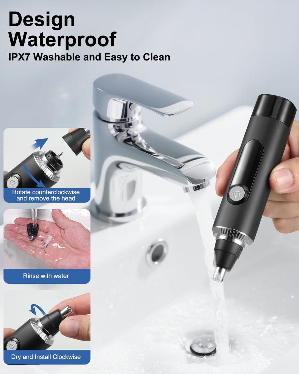 Nose Hair Trimmer for Men and Women,2026 Professional Painless IPX7 Waterproof Eyebrow & Facial Hair Trimmer,USB Rechargeable with LED Display Dual-Edge Blades for Smoother Cutting,BlackSilver