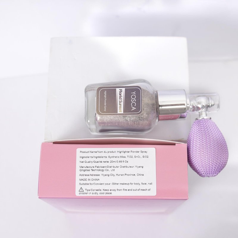 Yosca Highlighter Powder Spray, 20ML Cosmetic High Gloss Body Shimmer Powder Fairy Dust Highlighter Sparkle Face Makeup Setting Magic Diamond Glitter Spray Shimmer Face Body Skin Hair Clothes