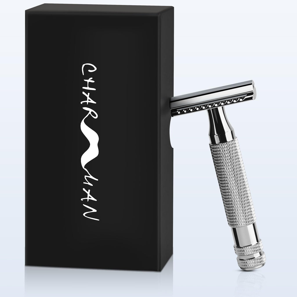 CHARMMAN Classic Double Edge Safety Shaving Razor, Pure Copper Handle,1 Razor + 10 pcs Super Stainless Steel Blades