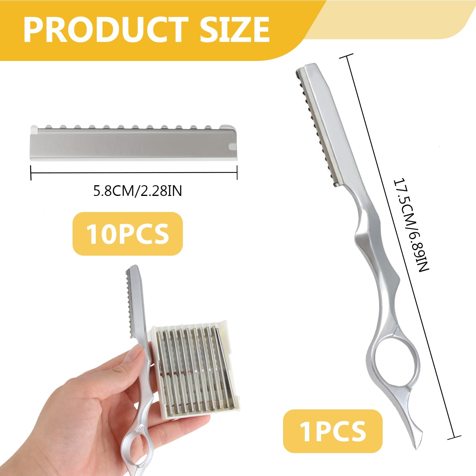 OMASUNB 11pcs Hair Razors, Professional Styling Razor with 10pcs Replacement Stainless Steel Blades, Hair Cutting Razor for Barbers, Salon Stylists & Home Hair Trimming