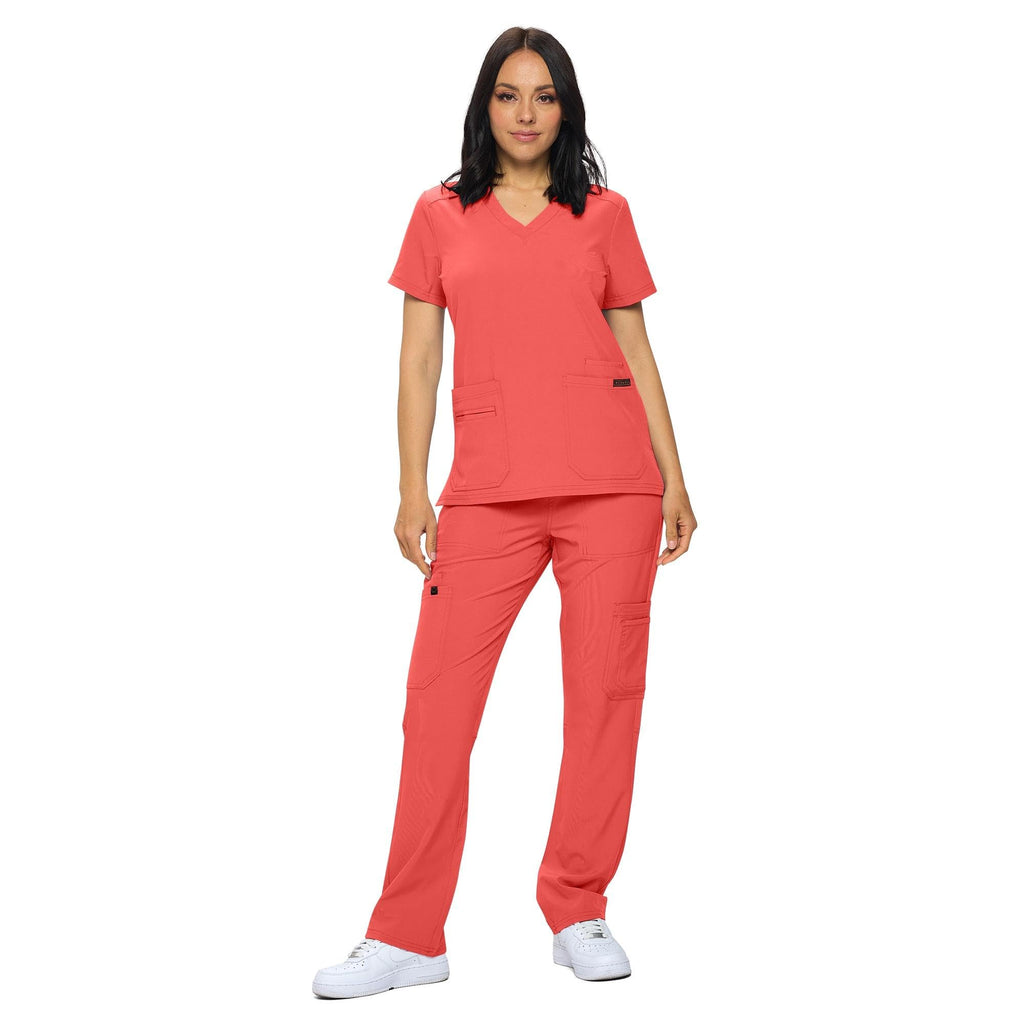 Monarch Uniforms Scrub Sets in Regular and Petite Stretchy Scrubs for Women Set of Scrub Top and Scrub pants-(CORAL)-XL, X-Large