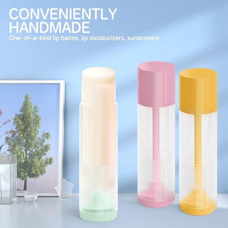 JuLand 50 Pack Empty Lip Balm Containers Bulk 5.5ml - Clear Twist-Up Tubes with Pink Caps, Refillable Chapstick Tube for DIY Lip Balm Making