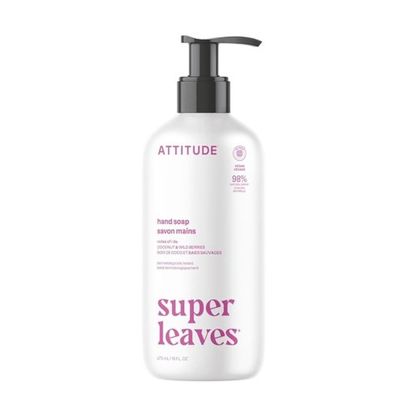 ATTITUDE Liquid Hand Soap - EWG Verified, Vegan & Plant-Based - Coconut & Wild Berries, 16 Fl Oz