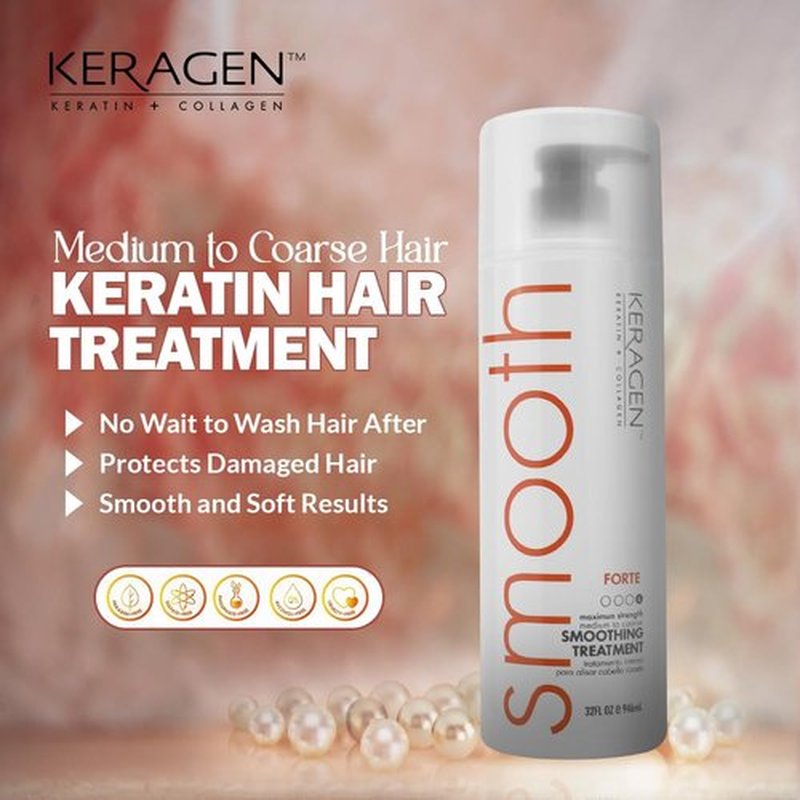 KERAGEN FORTE Professional Smoothing Treatment - Salon-Grade Frizz Elimination | 32 Oz