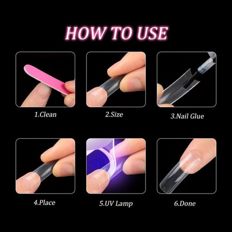 500pcs Long Curved Nail Tips, Curved Square Press on Nails, 10 Different Sizes, Transparent Design, Stylish and Simple, Suitable for Nail Salon Home Diy