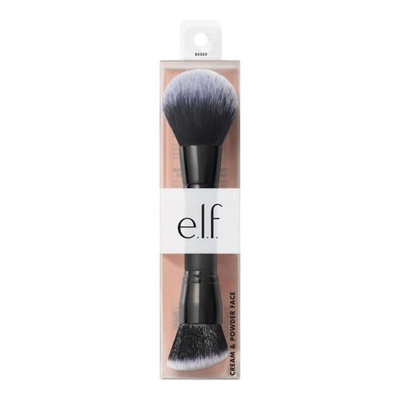e.l.f. Dual-Ended Cream & Powder Brush - Two-in-One Makeup Tool for Airbrushed Complexion, Vegan & Cruelty-Free