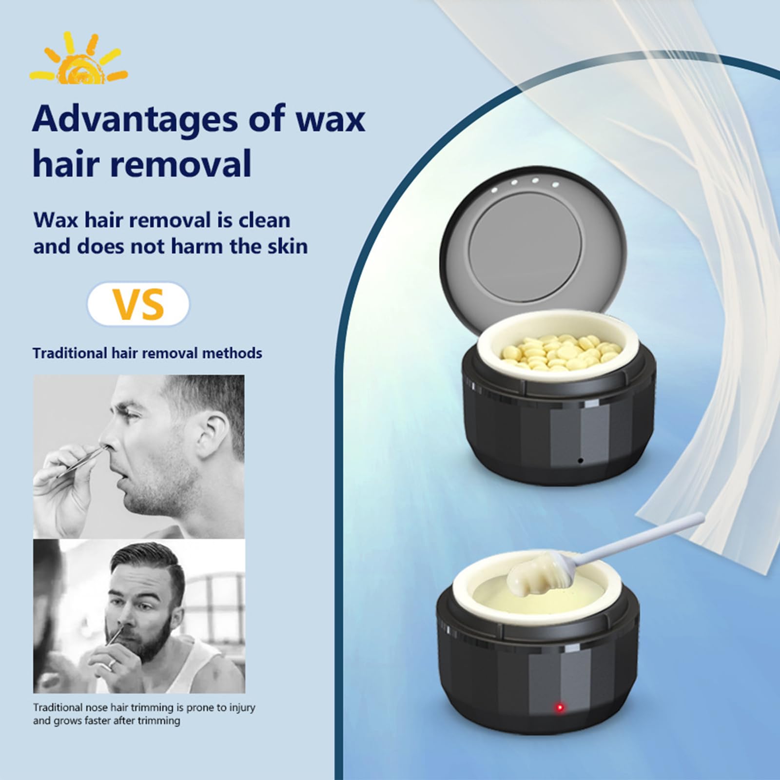 Mini Wax Heater with 100g Hard Wax Beans, Nose Wax Kit for Men & Women, USB-Powered Fast Heating for Nose & Ear Hair Removal, Facial Grooming Kit, Portable & Easy to Use (Black)