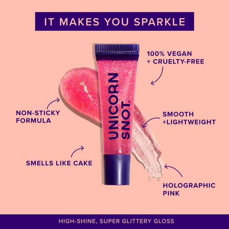 Unicorn Snot Holographic Glitter Lip Gloss - Sparkly Vegan & Cruelty-Free Shine | 0.37 fl oz (Flamingo Pink)
