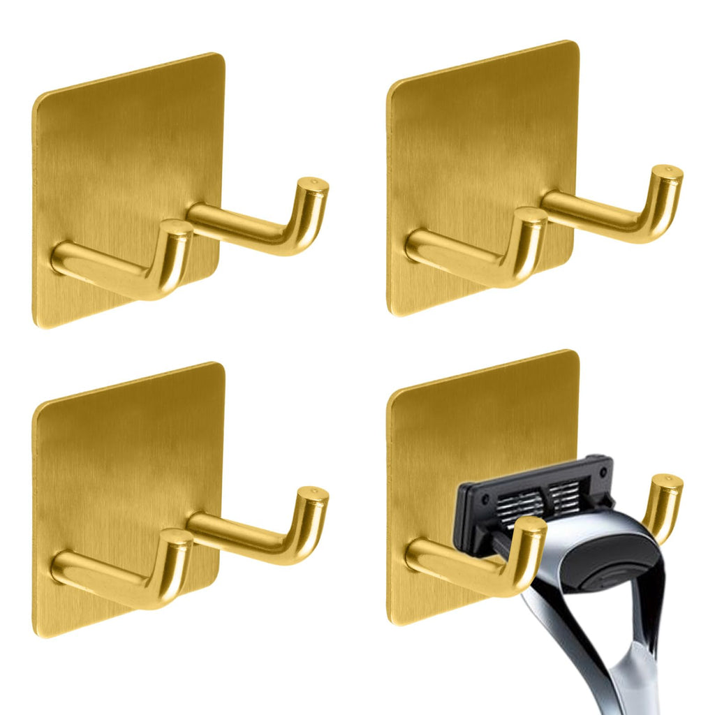 MOROBOR 4 Pcs Adhesive Razor Holder, Shaver Holders Towel Hooks Stainless Steel Waterproof Storage Hook for Towels Bath Accessories
