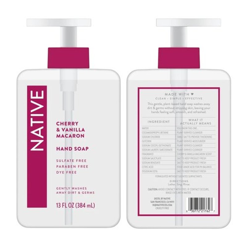 Native Hand Soap Set, Cherry & Vanilla Macaron and Coconut & Vanilla, Sulfate-Free, 13 Fl Oz, 2-Pack