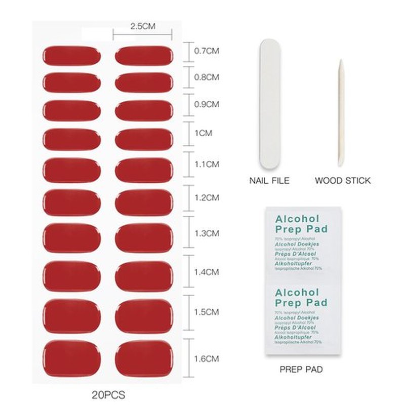 JMEOWIO Gel Nail Stickers Red Semi Cured Gel Nail Strips Wraps UV/LED Nail Supplies Nail Art Design Decoration Accessories