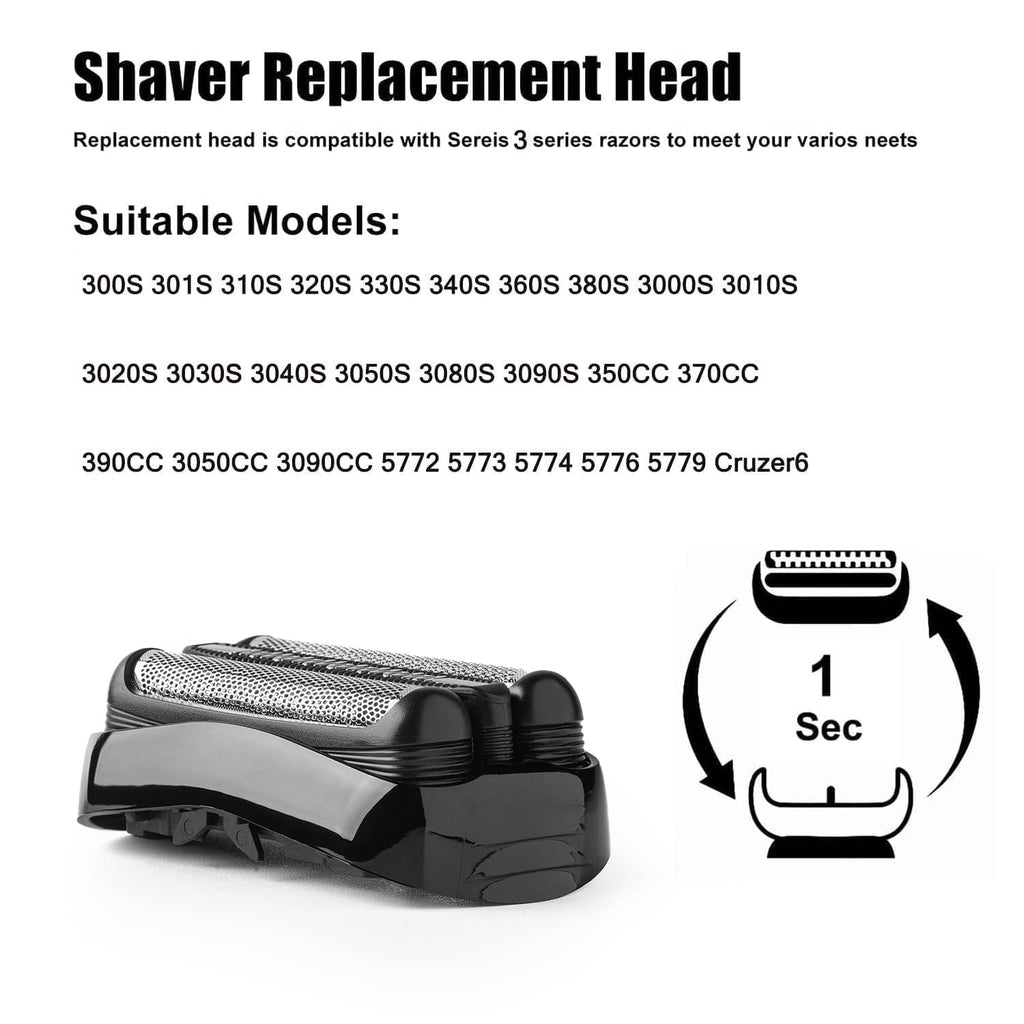 2Pack 21B-Series 3 Replacement Heads Compatible with Braun Series 3 Electric Shaver for Braun S3 Foil Shaver fit for Electeic Razor 5409,3040s,300s,310s,320s,3050cc,3090cc,3010s,3030s