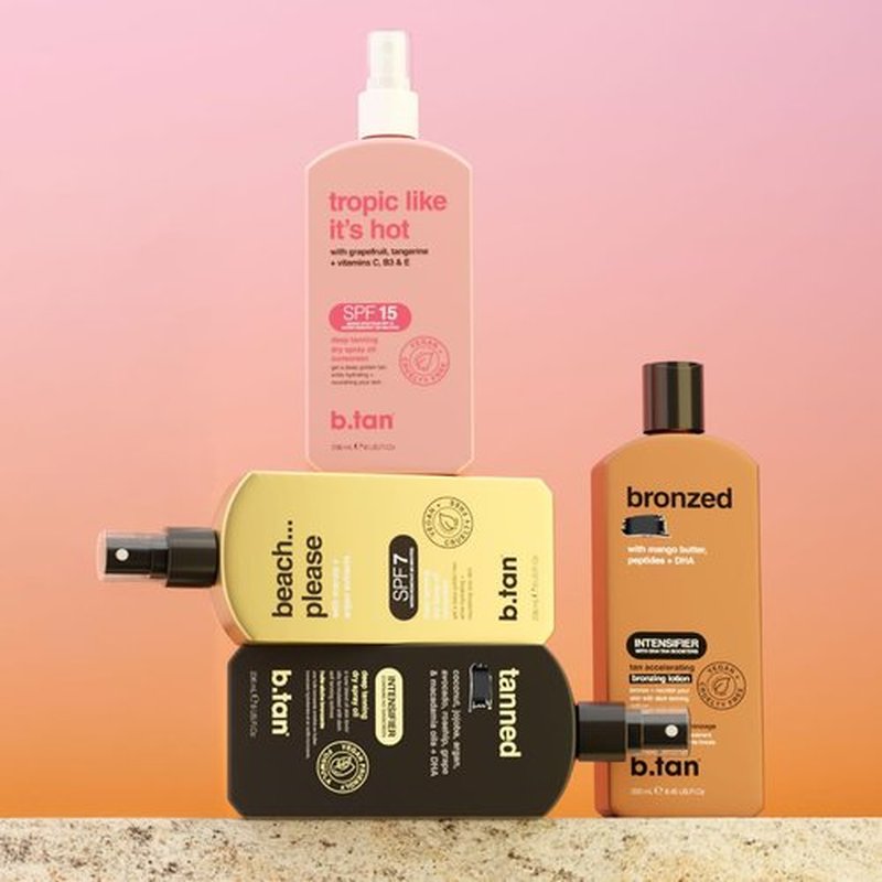 b.tan Best Tanning Oil | Get Tanned Intensifier Dry Spray - Fast, Dark Outdoor Sun Tan From Tan Accelerating Actives, Packed with Moisturizing Oils, No SPF, Austrailian Brand, 8 Fl Oz