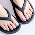 GLAMERMAID Press on Toenails, Spring Summer Glitter Blue Flower Gel Glue on Toe Nails, Glossy Round Toe Nails Reusable UV Finish Fake Nails Acrylic False Nails Manicure Kits for Women