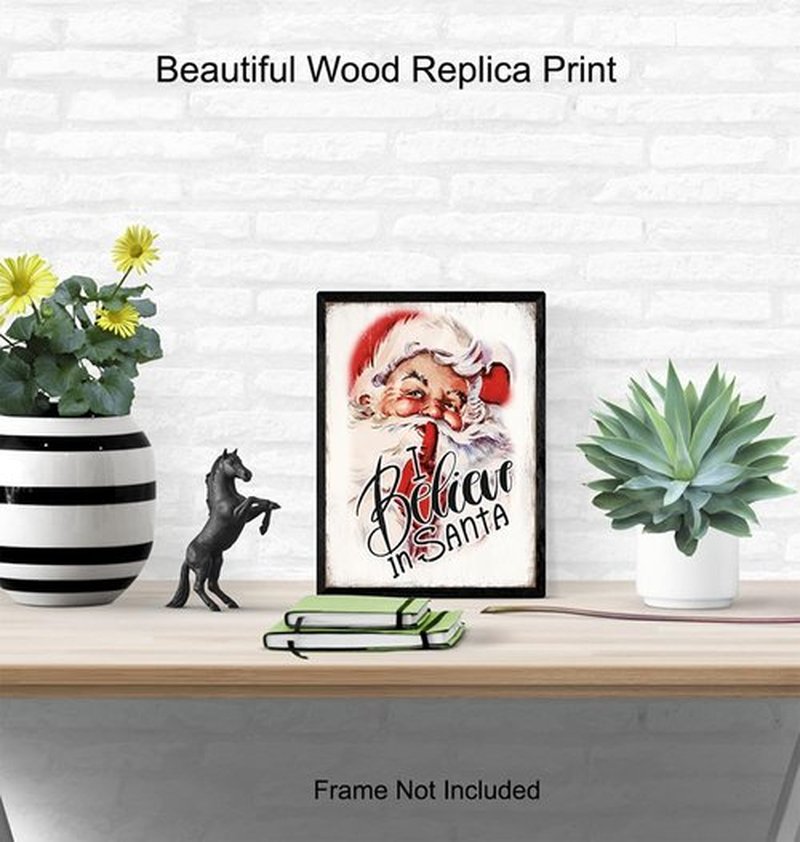 Retro Vintage Christmas Wall Art - Unique 11x14 Holiday Decor | Santa Claus Design for Rustic Homes
