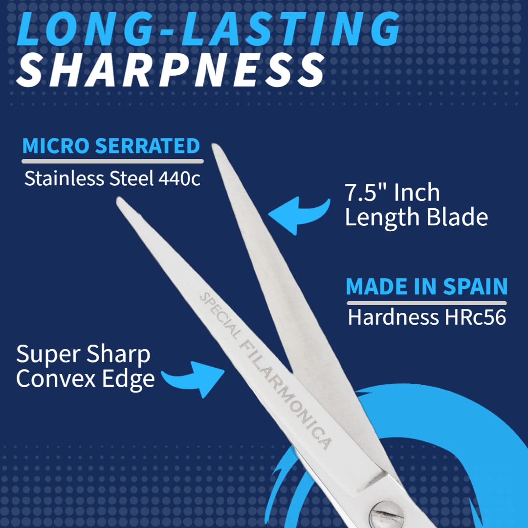 Filarmonica 7.5” Professional Hair Cutting Scissors - Serrated Blade - Stainless Steel Barber Shears - Hair Cutting Scissors for Salons & Barbers
